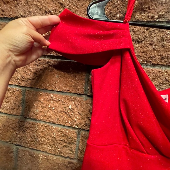 Emerald Sundae Womens Red Glitter Faux Wrap Party Mini Dress Juniors Size Large - Picture 14 of 16